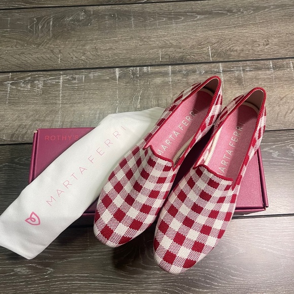 Rothy's Shoes - Rothy x Marta Ferri Collab Merino Scarlet Check Square Toe Loafer Size 10 NEW